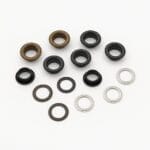 8mm beveled grommets in Antique Brass, Gunmetal, and Nickel finishes from Avetco, displayed in sets with matching washers on a white background.-avetco