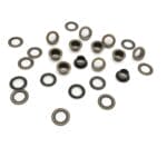 Antique Brass beveled grommets with washers on a white background, shown in a scattered, elegant layout.-Avetco