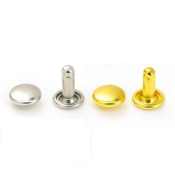 Double Cap Rivet-Nickel and Gold | Avetco Leather Hides and Eva Foam Double Cap Rivets 7mm x 8mm – Flat Round – Nickel & Gold Finish – Avetco
