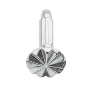 Top view of heel rivet showcasing star-shaped head detail on a white background.-Avetco
