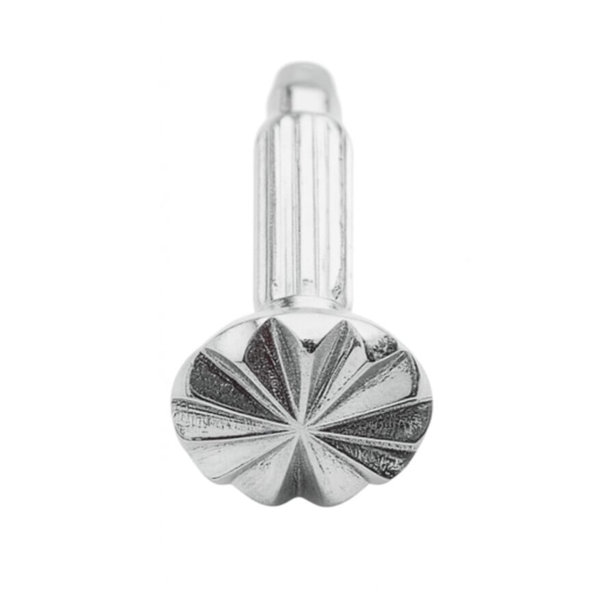 Top view of heel rivet showcasing star-shaped head detail on a white background.-Avetco
