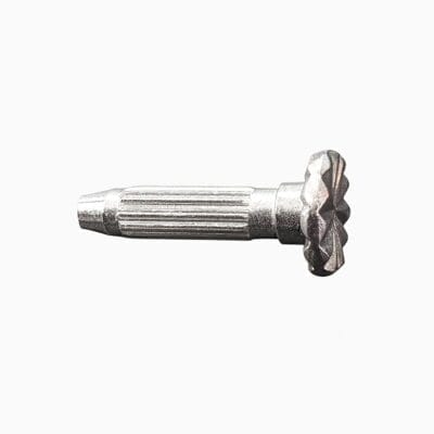 Side profile of fluted heel rivet with textured star-shaped head on a clean white background.-Avetco