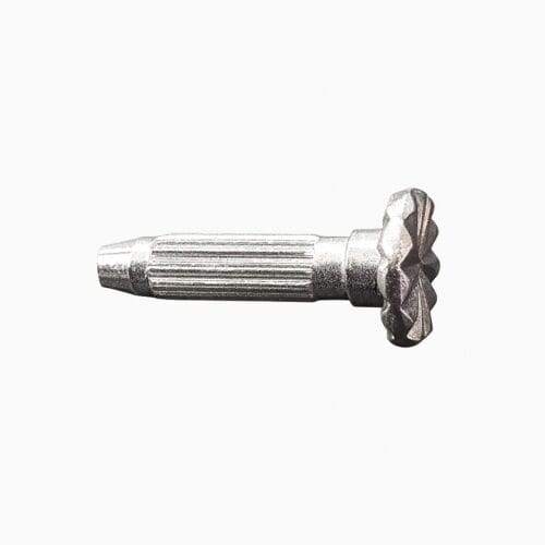 Side profile of fluted heel rivet with textured star-shaped head on a clean white background.-Avetco