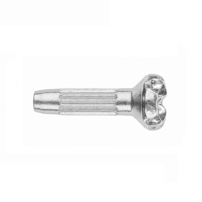 Side view of a silver splined heel rivet with multi-prong head-Avetco