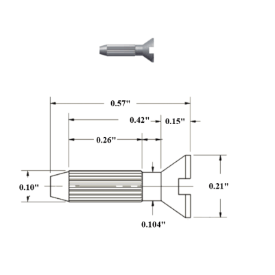 Technical drawing of heel rivet with detailed measurements in inches-Avetco