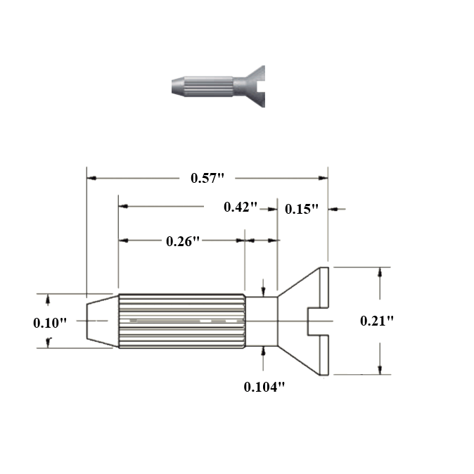 Technical drawing of heel rivet with detailed measurements in inches-Avetco
