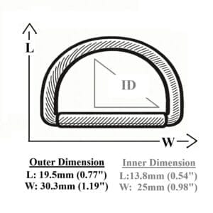 25mm D-Ring Measurement Diagram - Inner and Outer Sizes-Avetco