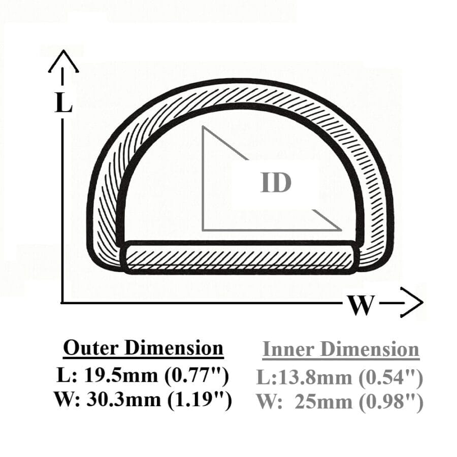 25mm D-Ring Zinc Alloy Measurement Diagram - Inner and Outer Sizes-Avetco