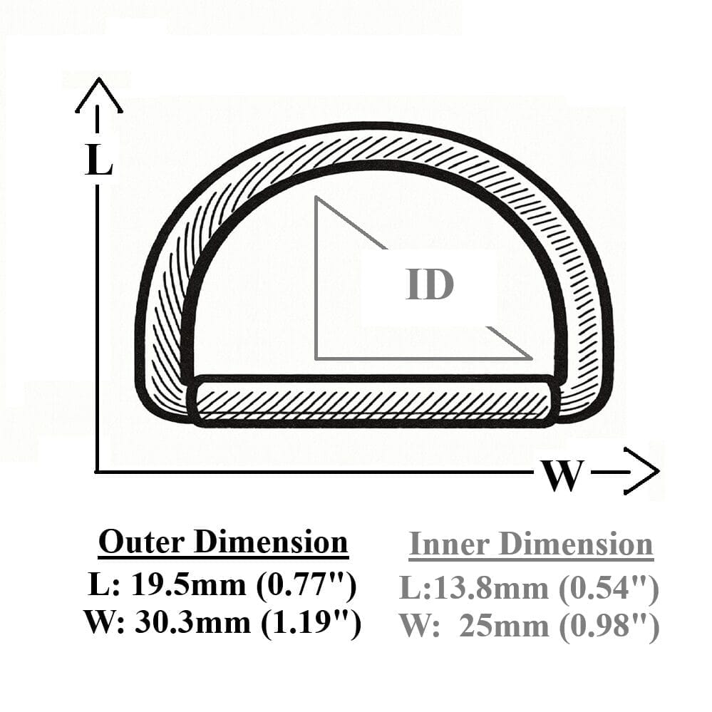 L7458-25mm-Illustration Diagram-Avetco 25mm D-Ring Zinc Alloy Measurement Diagram - Inner and Outer Sizes-Avetco