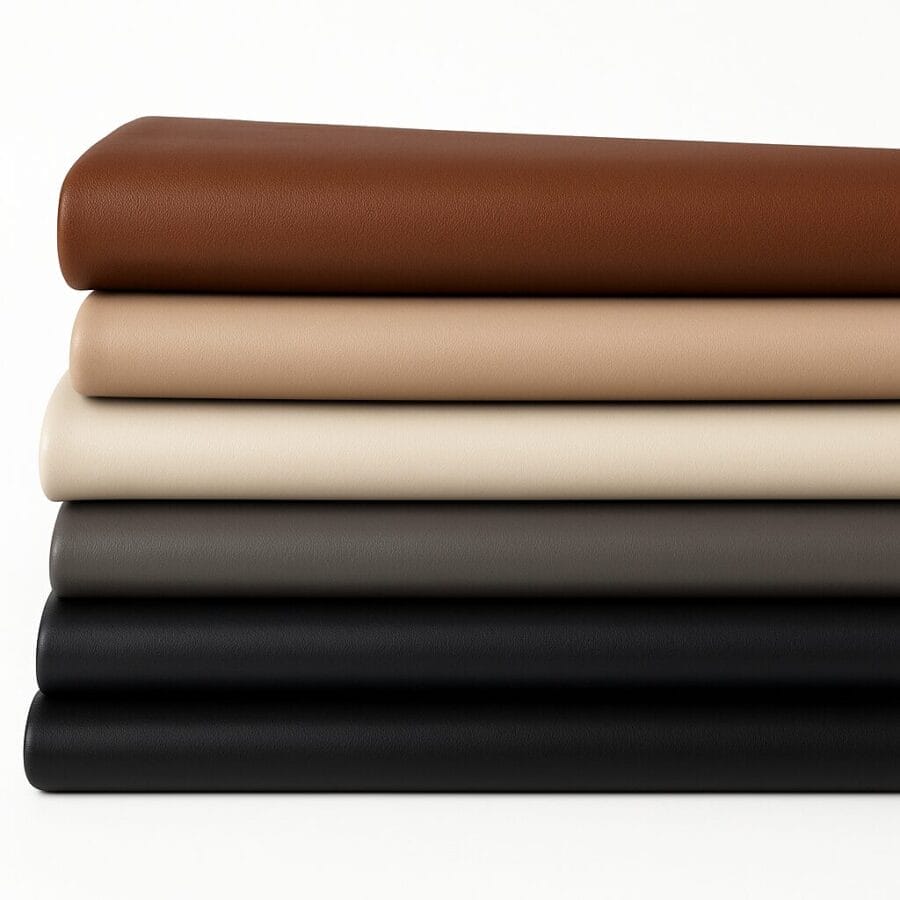 Stacked cow leather of Milano full-grain leather in a range of neutral and earthy tones including Caramel Café, Starfish, Whisper White, Charcoal Gray, and Black.-Avetco