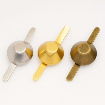 NH122 Purse Feet – Top View Showing All Three Finishes: Nickel, Gold, and Antique Brass – Avetco