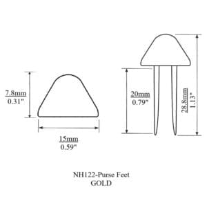 NH122 Purse Feet – Gold Finish Technical Diagram with Measurements – Avetco