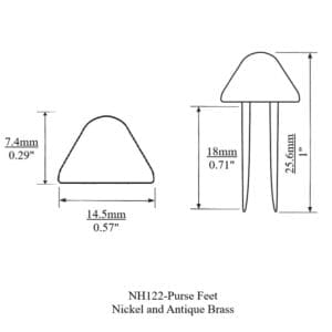 NH122 Purse Feet – Nickel and Antique Brass Technical Diagram – Avetco