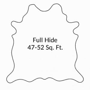 Outline drawing of a full cowhide leather hide, approximately 47-52 square feet in area.-Avetco