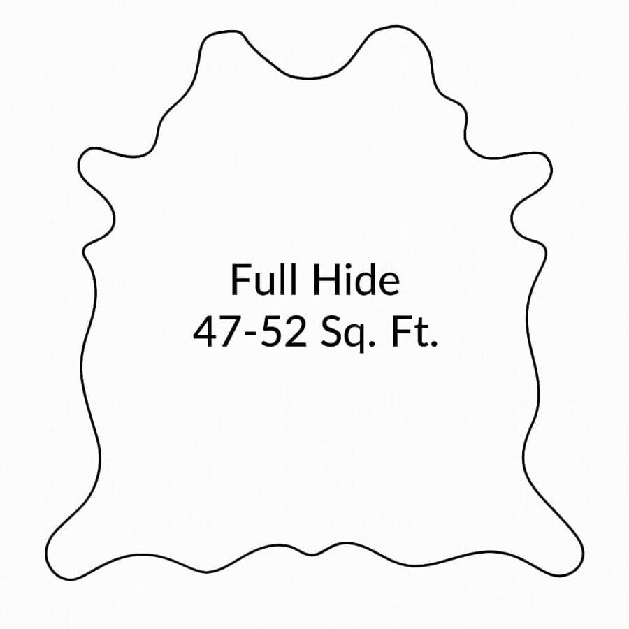 Outline drawing of a full cowhide leather hide, approximately 47-52 square feet in area.-Avetco