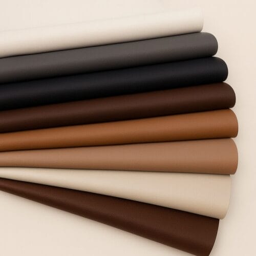 Rolled lambskin leather hides in beige, ivory, tan, and brown tones on a white background.-Avetco