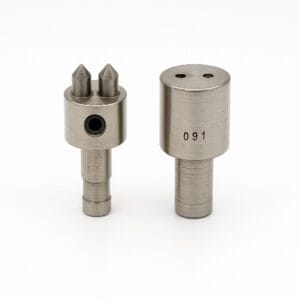 Double prong die setter with 7.5mm spacing for prong hardware installation
