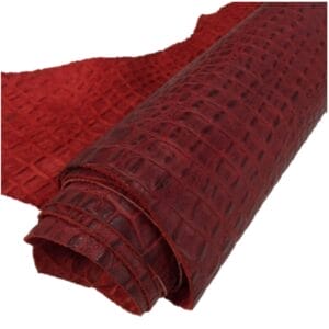 Oltu crocodile embossed cow leather in deep red tone. Avetco