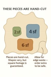 Hand cut leather panels in 2, 4, and 6 sq. ft. sizes from a full cowhide – Avetco