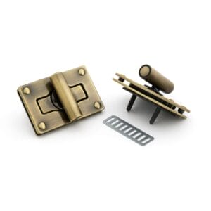Brushed antique brass rectangular twist handbag lock closure with prongs and back plate – Avetco.