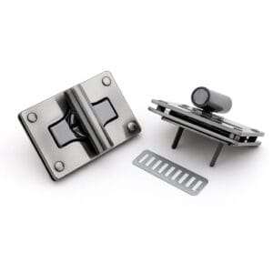 Brushed gunmetal rectangular twist handbag lock closure with prongs and back plate – Avetco.