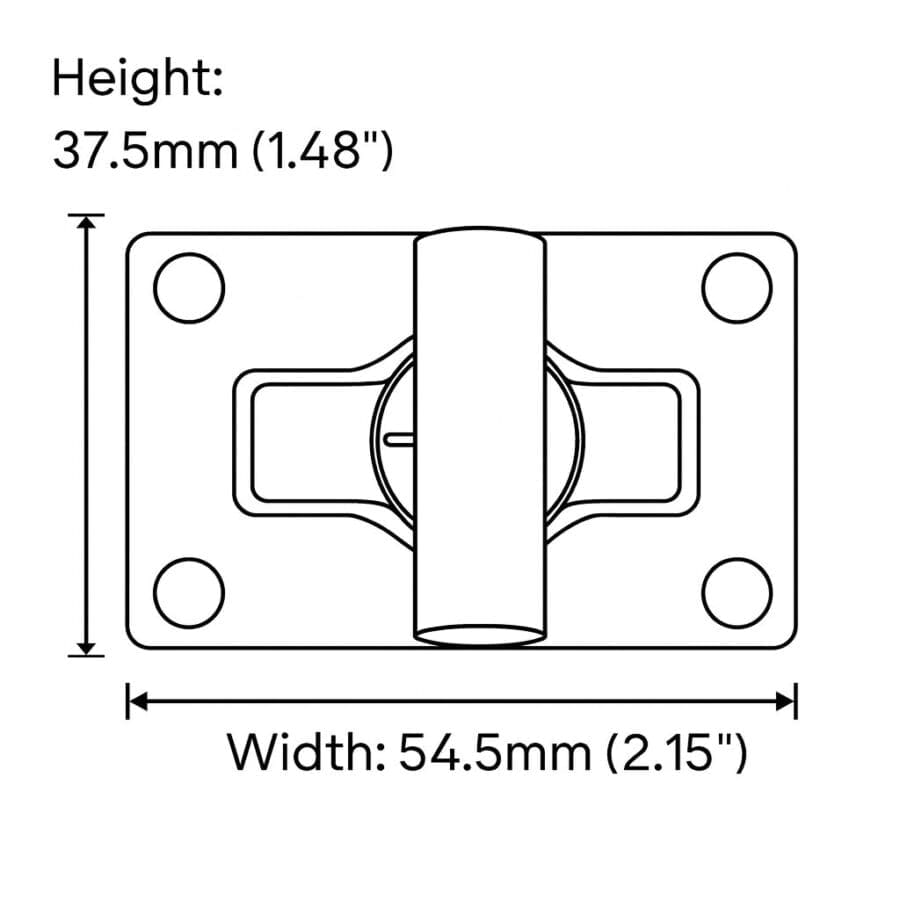 Technical line drawing with measurements of rectangular twist handbag lock closure – Avetco.
