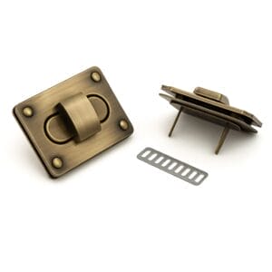Brushed antique brass Y1702 rectangular twist lock closure for handbags, purses, and clutches – durable zinc alloy hardware with secure twist mechanism by Avetco.