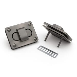 Brushed gunmetal Y1702 rectangular twist lock closure for handbags, purses, and clutches – zinc alloy handbag hardware with nickel-free, lead-free finish by Avetco.