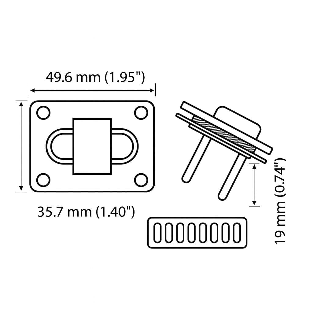 Y1702-Illustrated Diagram Front and Back -Rectangular Twist Handbag Lock Closure-Avetco