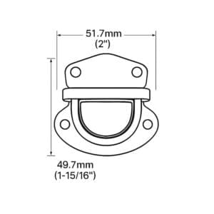 Technical line drawing of #Y1714 Tuck Lock Handbag Closure with width 51.7mm (2") and height 49.7mm (1-15/16").-Avetco