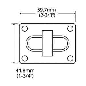 Technical diagram of Y1764 Rectangular Twist Lock Closure with dimensions 59.7 mm x 44.8 mm, front view – Avetco