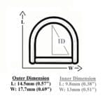 AVETCO technical diagram of a 13mm D-ring with outer dimensions 14.5mm by 17.7mm and inner 9.8mm by 13mm.