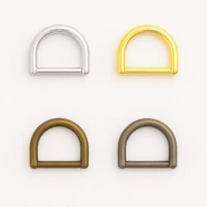 Y7456 D-Ring in four finishes: Nickel, 14k Gold, Antique Brass, and Antique Nickel on a white background.-Avetco