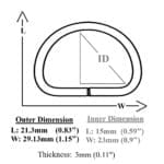 AVETCO schematic showing a D-ring measuring 21.3mm by 29.13mm outer size and 15mm by 23mm inner size.
