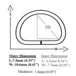 Antique Brass 7mm D-Ring Y7460 – metal hardware for handbags and crafts – Avetco 7mm antique brass D-ring AVETCO diagram of a D-shaped metal ring with 7.5mm outer length and 10.6mm outer width, showing inner and outer dimensions.