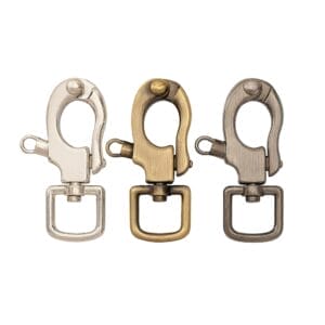 H13001 Swivel Snap Hook in Nickel, Brushed Gunmetal, and Brushed Antique Brass finishes by Avetco, nickel-free and lead-free, 70mm height with swivel rectangular ring, sold in 10pcs pack