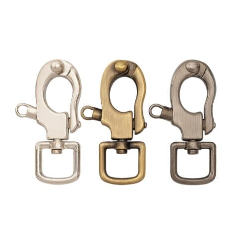 H13001 Swivel Snap Hook in Nickel, Brushed Gunmetal, and Brushed Antique Brass finishes by Avetco, nickel-free and lead-free, 70mm height with swivel rectangular ring, sold in 10pcs pack