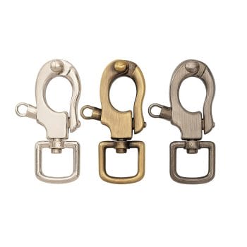 H13001 Swivel Snap Hook in Nickel, Brushed Gunmetal, and Brushed Antique Brass finishes by Avetco, nickel-free and lead-free, 70mm height with swivel rectangular ring, sold in 10pcs pack