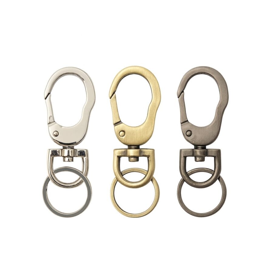 Y1594 Push Gate Swivel Snap Hook with Key Ring – Nickel, Brushed Gunmetal, Antique Brass – 10 Pack