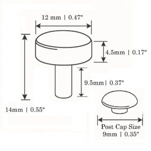 Technical diagram – 12mm x 9.5mm decorative rivet dimensions