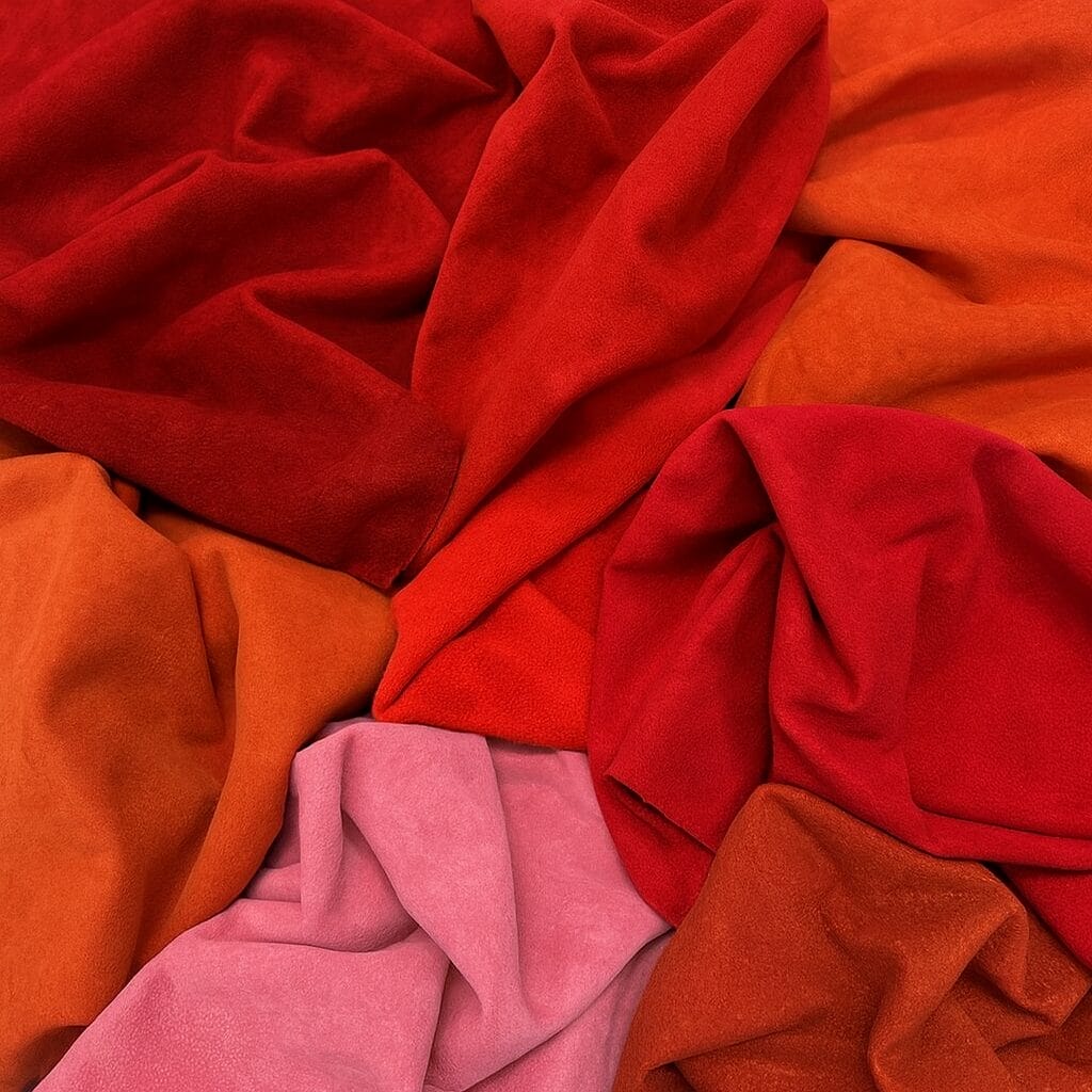 Premium Garment Pig Suede-Oranges Pinks and Reds Premium Garment Pig Suede Leather 2 oz - Oranges, Pinks, & Reds
