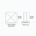 Pyramid Rivets R630 103 x 103 | Avetco Leather Hides and Eva Foam Pyramid Rivets technical illustration of a pyramid stud showing face size 10.3×10.3 mm (0.41×0.41″), post base 9 mm diameter, and height 5.5 mm.