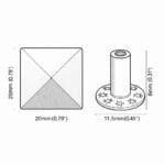 Pyramid Rivets R630 20 x 20 | Avetco Leather Hides and Eva Foam technical drawing showing pyramid stud 20×20 mm face size (0.79×0.79″), 11.5 mm base diameter, and 8 mm post height.