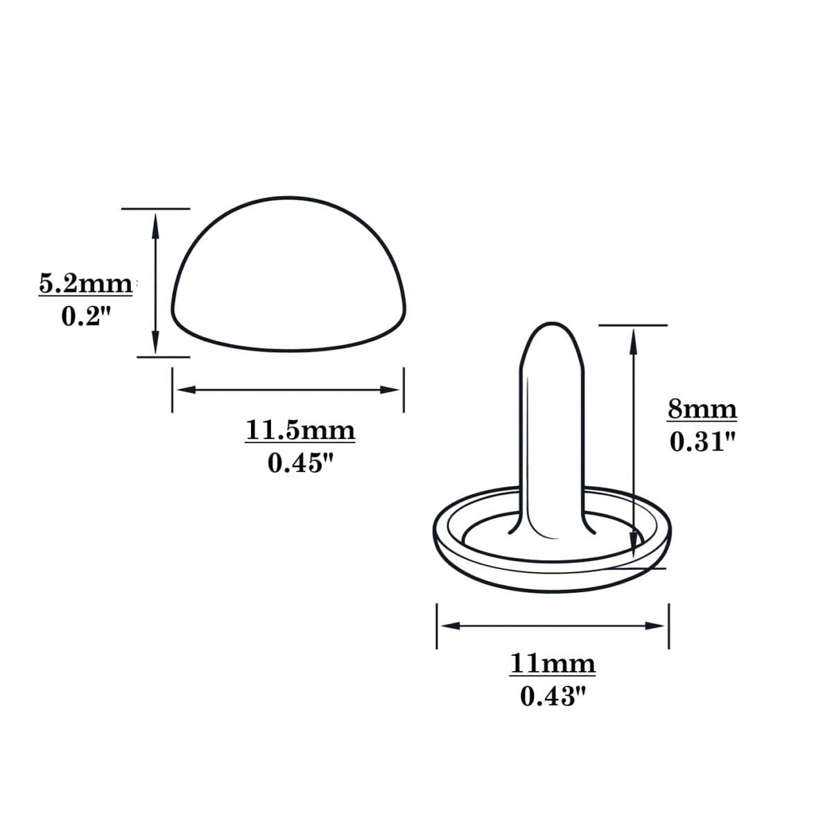 R588 Dome Rivet-Illustrated Diagram-11.5mm
