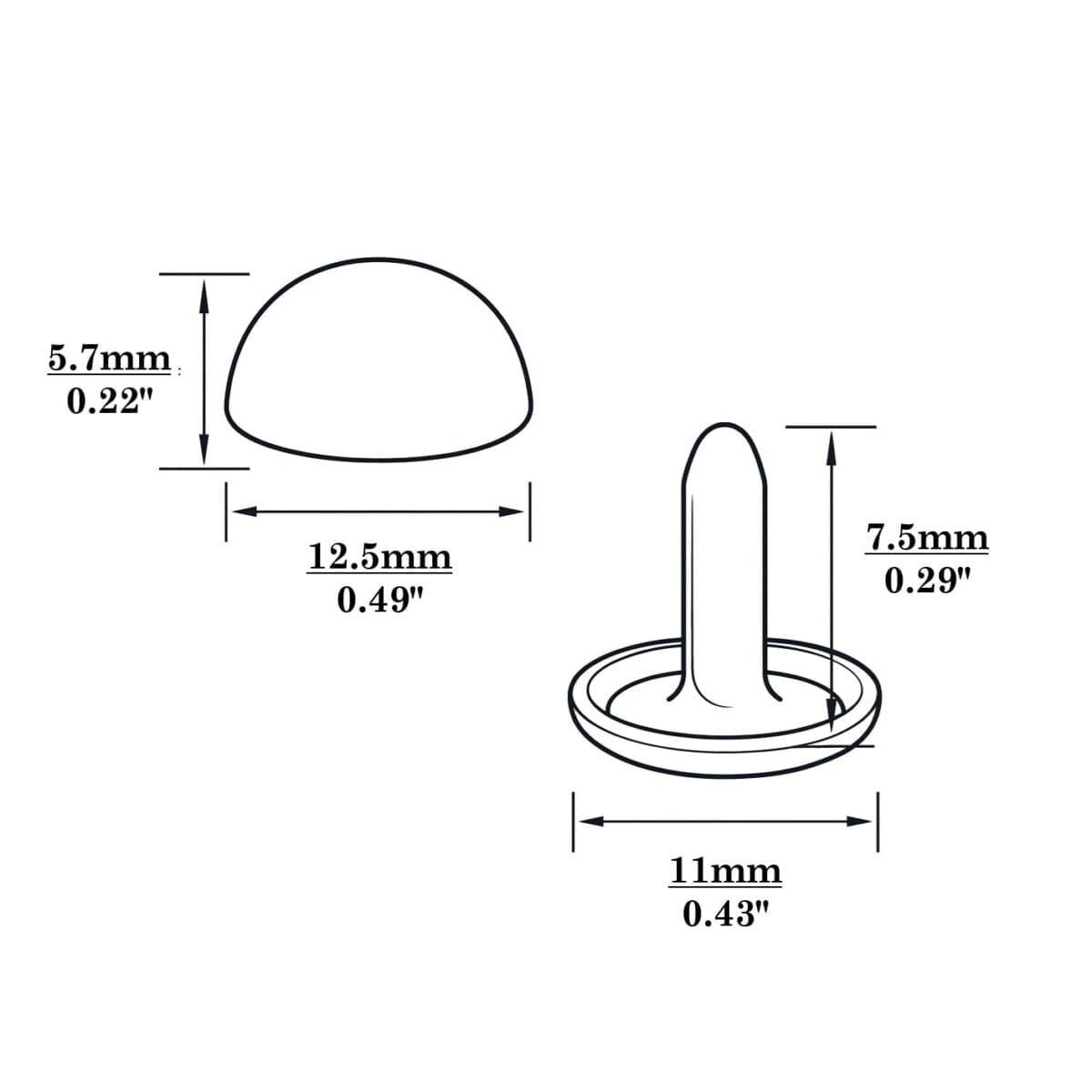 R588 Dome Rivet-Illustrated Diagram-12.5mm
