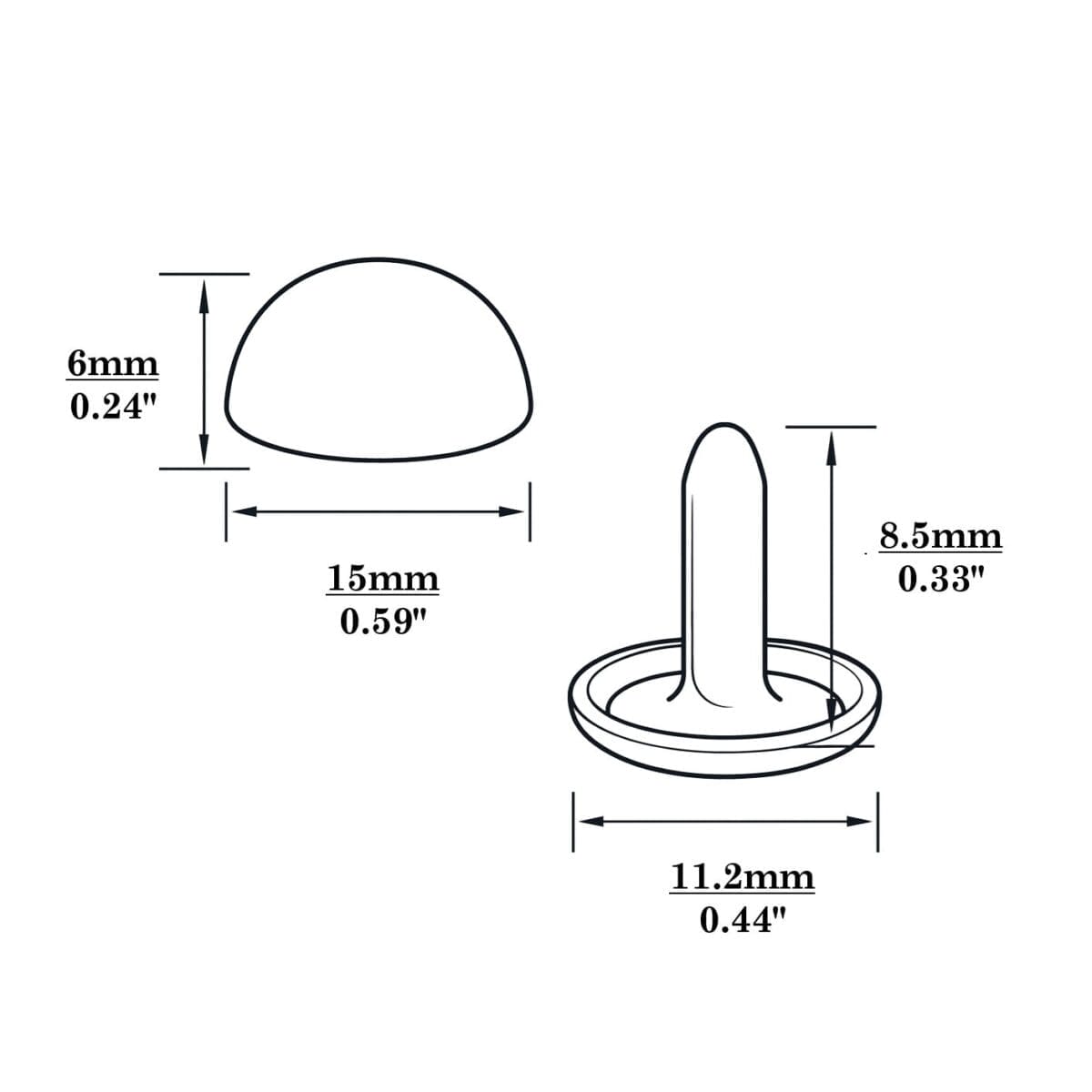 R588 Dome Rivet-Illustrated Diagram-15mm