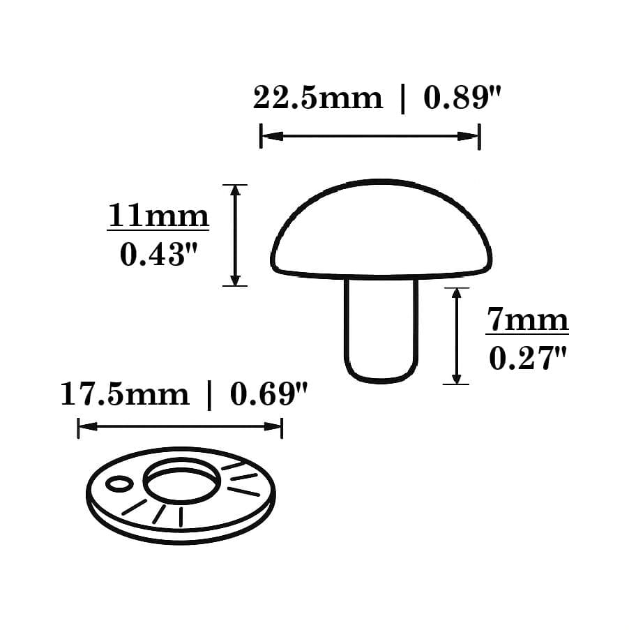 R588 Dome Rivet-Illustrated Diagram-22.5mm