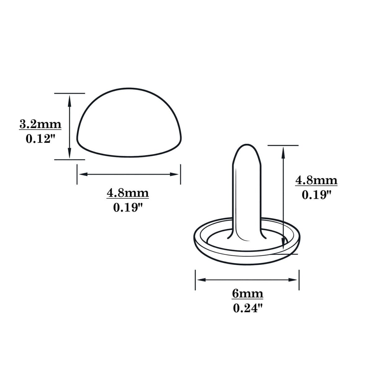 R588 Dome Rivet-Illustrated Diagram-4.8mm