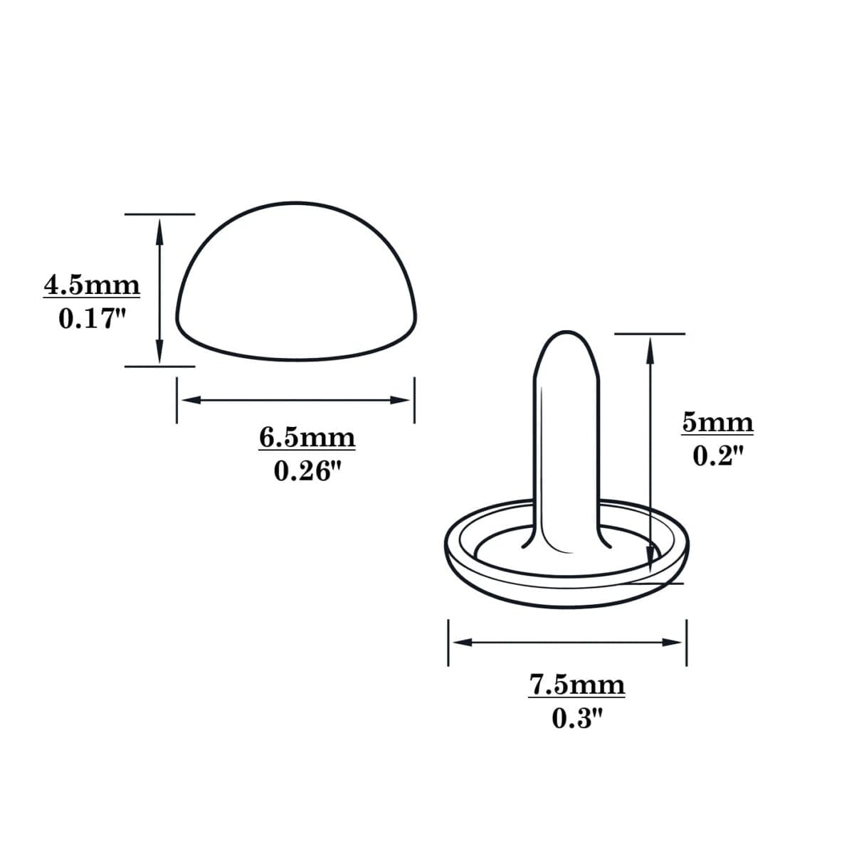 R588 Dome Rivet-Illustrated Diagram-6.5mm