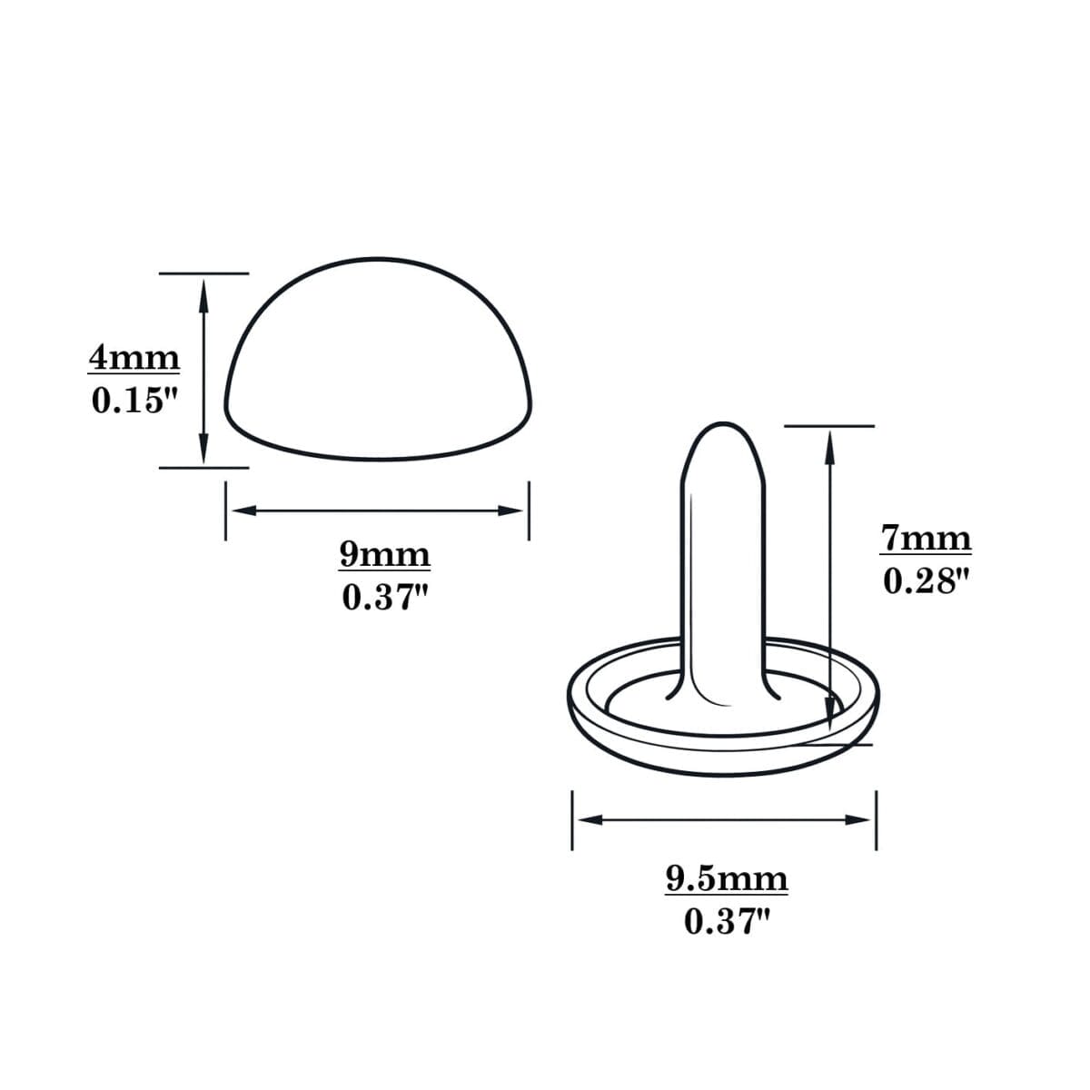 R588 Dome Rivets-Illustrated Diagram-9mm